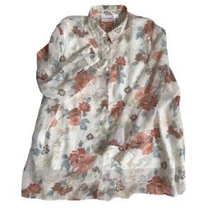Alfred Dunner 22W Floral Blouse Sheer Button Up Layered Look Top